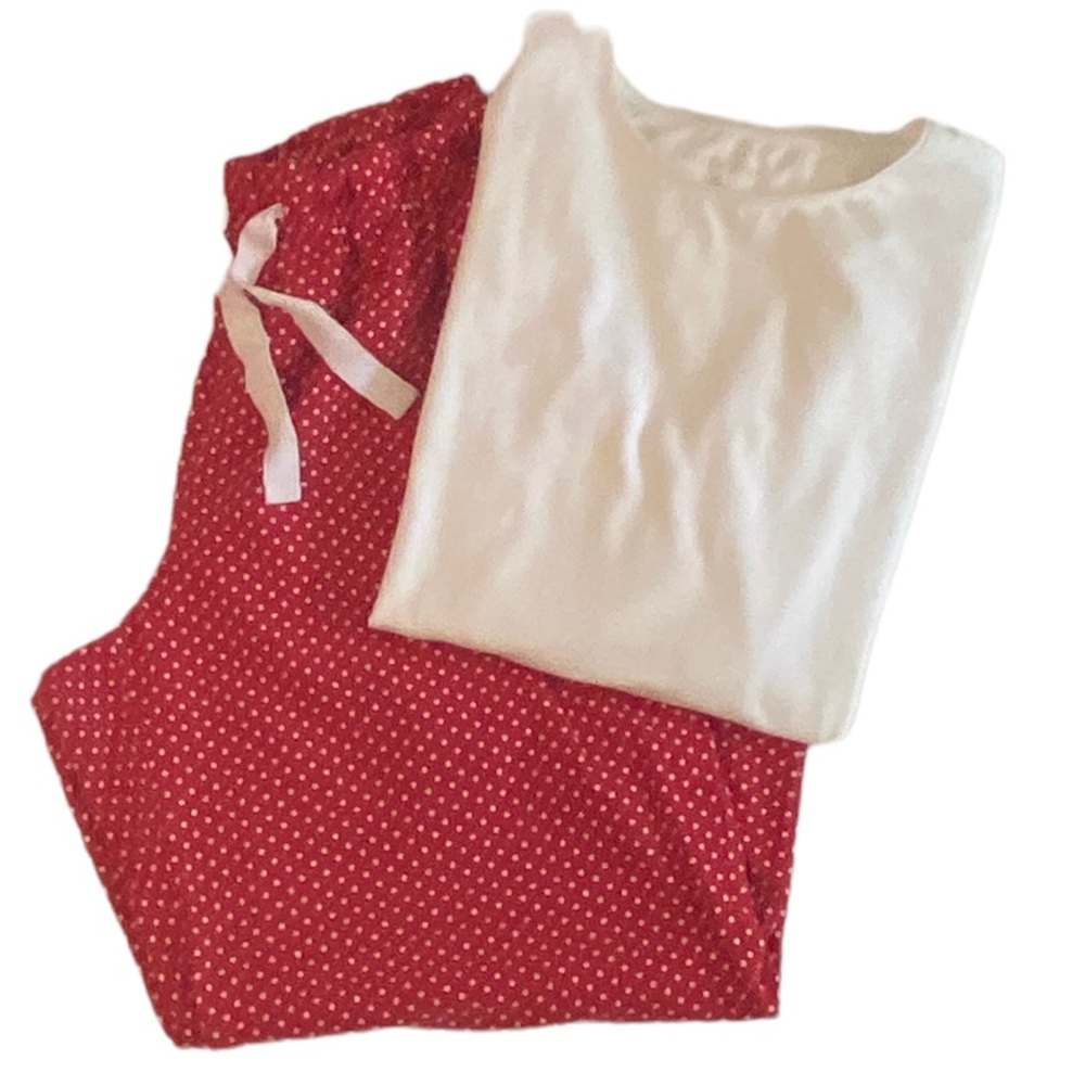 Women’s Lands’ End Medium Red & White Dot 2 Piece Pajama Set